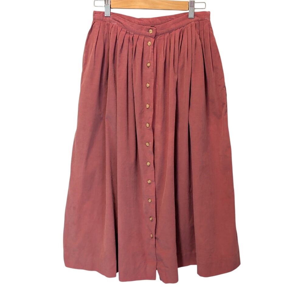 Vintage Ralph Lauren Sz 14 Dusty Pink Button Front Corduroy Midi Skirt